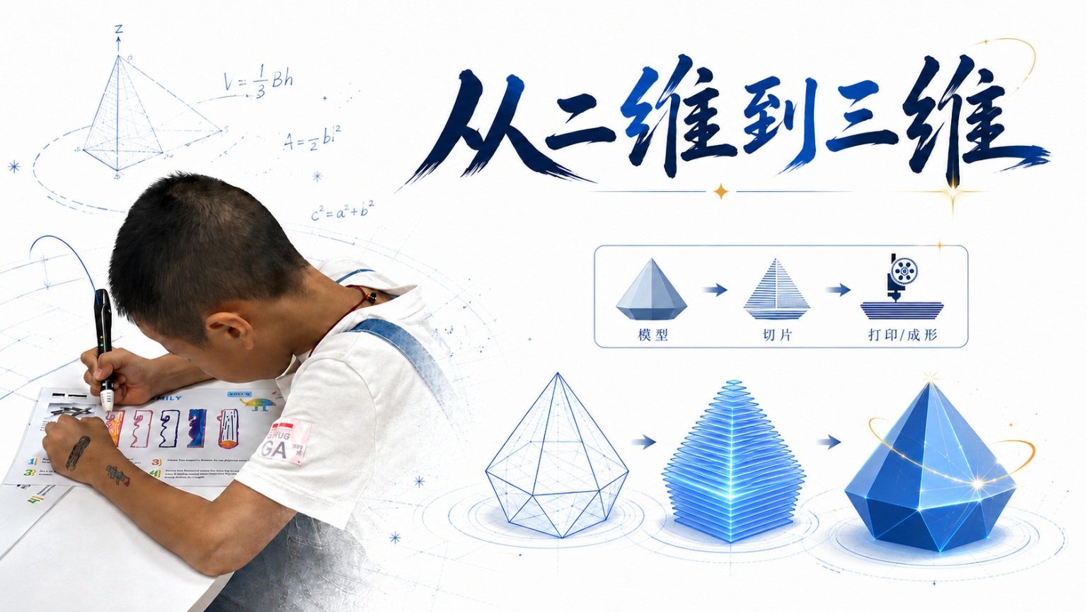从二维到三维：3D打印与层层堆叠示意